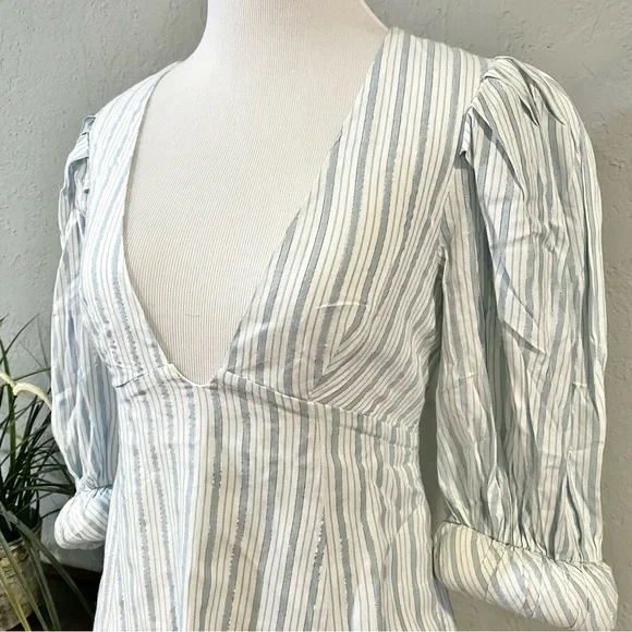 NWT For Love & Lemons Leslie Blue Striped Puff Sleeve Mini Dress - Picture 11 of 16